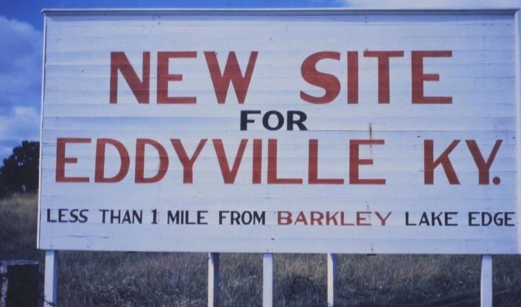 sign announces Eddyville's new location